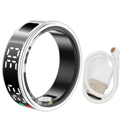 Fitness Sleep Smart Ring LED Display Screen Heart Rate Blood Oxygen Monitoring Outdoor Sports Modes IP68 & 5ATM Waterproof Ring