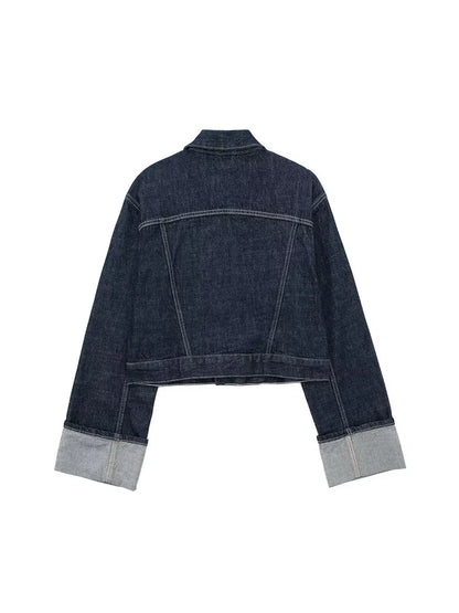 Women Denim Jacket – Single Breasted Blue Vintage Lapel Jacket With Pockets
