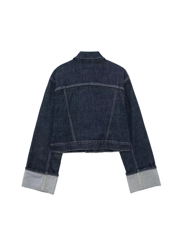 Women Denim Jacket – Single Breasted Blue Vintage Lapel Jacket With Pockets
