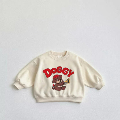 Baby Boys Cartoon Dog Hoodie - Solid Color Long Sleeve Top Autumn 2025
