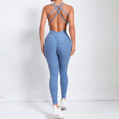 Women Gym Jumpsuit - Backless Fitness Jumpsuit | Breathable Nylon Spandex Blend Activewear