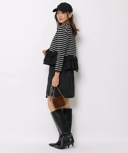 Fashionable Stripe Knitted Sweater Loose Fit Color Block Neckline Long Sleeve Women's Autumn Winter Casual Style Breathable