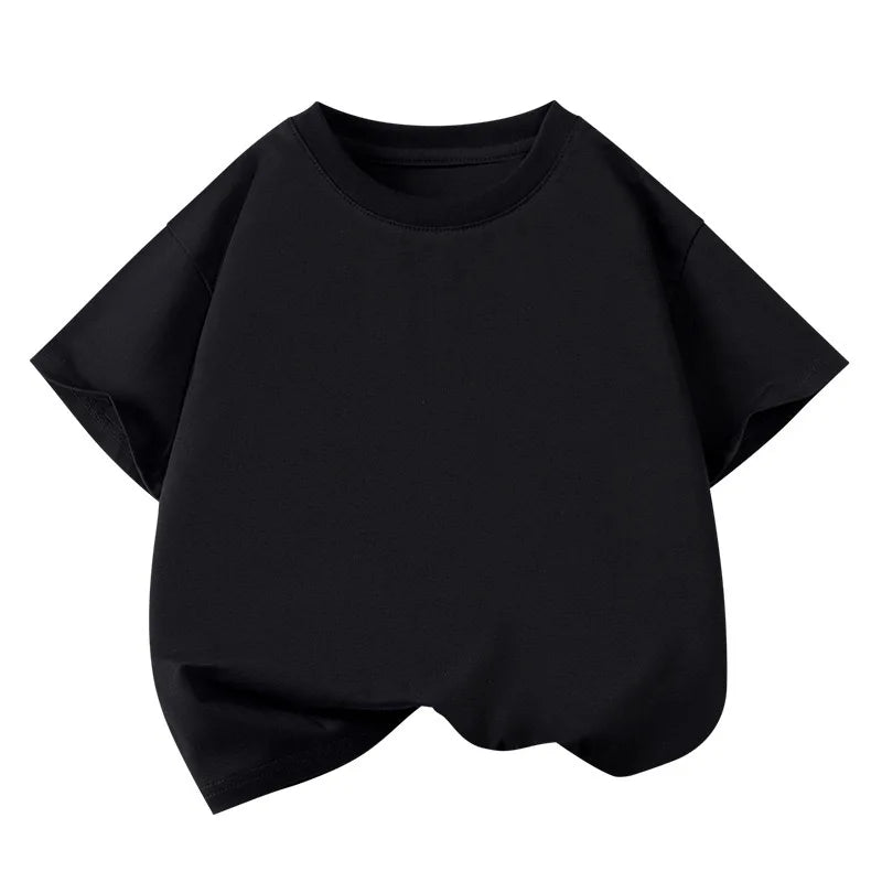 Children's Pure Cotton Short-Sleeved Solid Color Sports Casual Round-Neck T-Shirt Summer Breathable Soft Kid's Basic Top