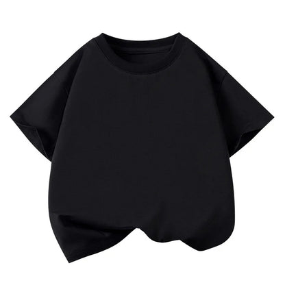 Children's Pure Cotton Short-Sleeved Solid Color Sports Casual Round-Neck T-Shirt Summer Breathable Soft Kid's Basic Top