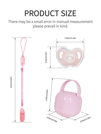 3Pcs Baby Apple Pacifier Set Silicone Soother with Spring pacifier chain and PP storage Box 100% BPA Free Portable Pacifier Set