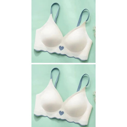 2pcs Womens Seamless Sweet Anti Sagging Bra Girl Thin Brassier Lady Comfort Soft Breathable Bra Student Simple Fashion Underwear