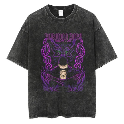 One Piece T-shirts Graphic Men Casual Oversized Washed Harajuku T-shirt Washed Japanese Anime Loose Streetwear Black Tops Tees