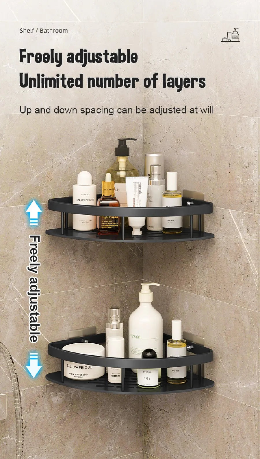 Wall-Mounted Bathroom Corner Shelf - Non-Perforated Shower Storage Organizer