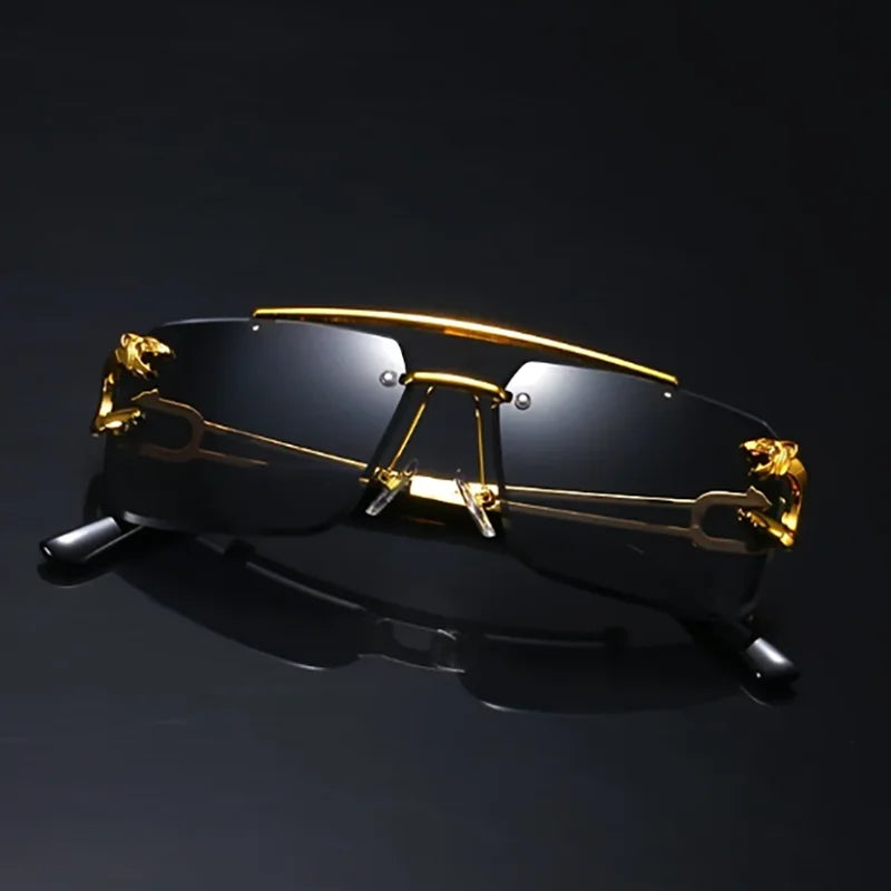Retro Rimless Sunglasses - Unisex Square UV400 Protection Stainless Steel Frame Eyewear