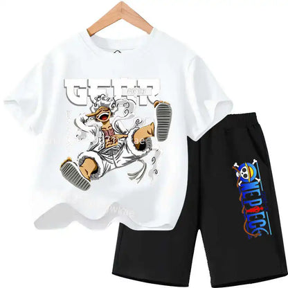 One Piece Kids Outfit Chopper Luffy Tracksuit Suit Children Summer Short Sleeve Clothes Set Anime Boy Girl T Shirt Shorts 2pcs