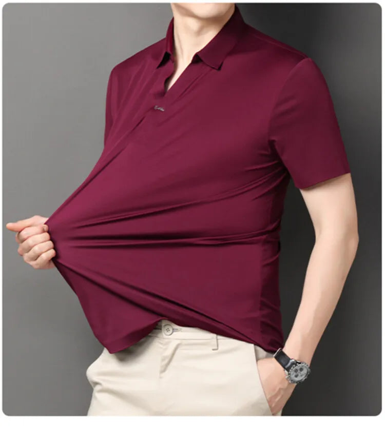 Men's Polo Shirt - Elastic Stretch, Business Casual Short Sleeve Polo for Office Wear