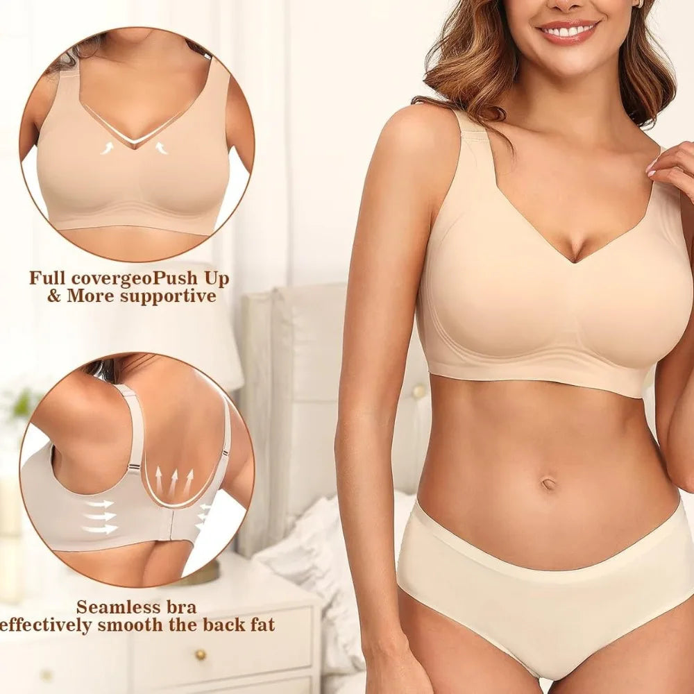 Women's Seamless Underwire Support Bra Gathers Comfortable and Soft Underwire Full Coverage T-shirt