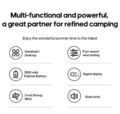 New Foldable Tripod Handheld Fan 3000mAh 4-Speed Rechargeable Fan LED Digital Display Portable Fan for Outdoor Travel Camping