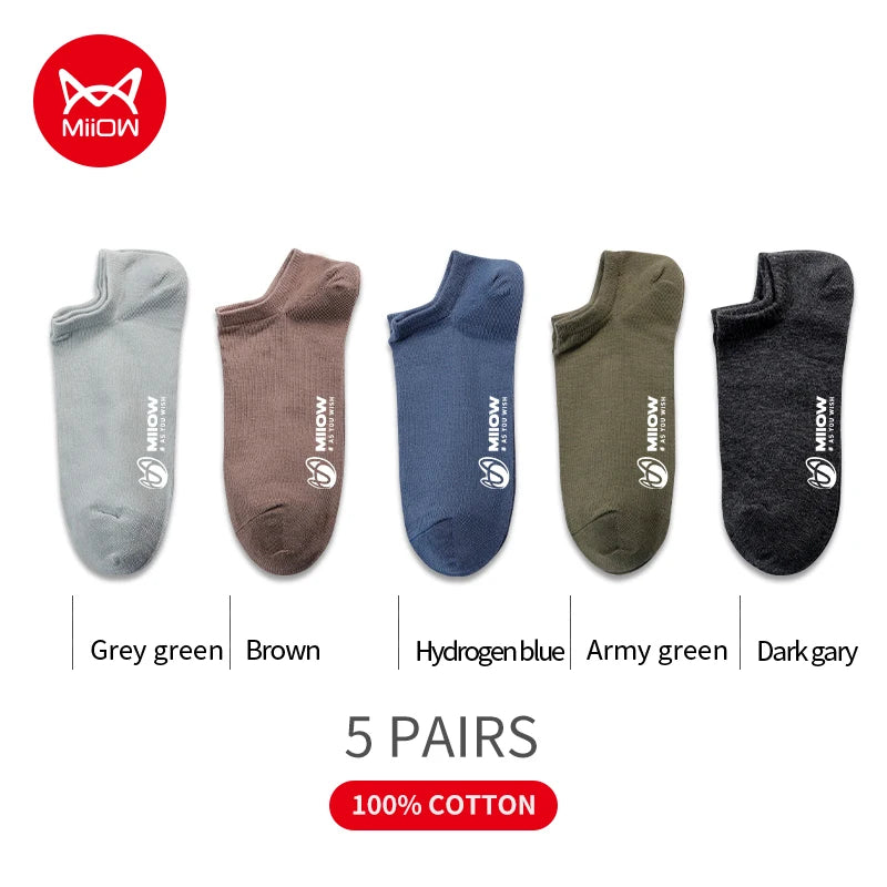 Cotton Men Socks - 5 Pairs Breathable Low Cut Ankle Socks Set for Summer Comfort
