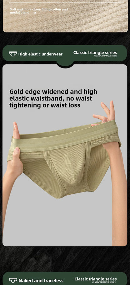 3pcs Sexy Men Waffle Cotton Briefs with Raised Bag Support Pouch With Hole U Spacious Separate Crotch Breathable Anti-sweat