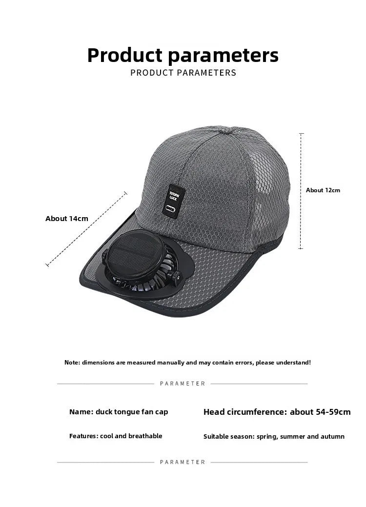 Solar Charging Fan Hat - Breathable Mesh UV Protection Baseball Cap for Men Women, Summer Outdoor Sun Hat