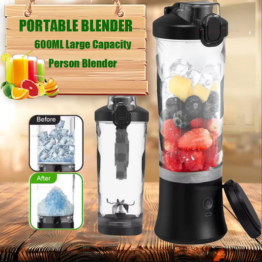 Portable Electric Juicer - USB Rechargeable 600ml Mixer for Milkshakes and Juice