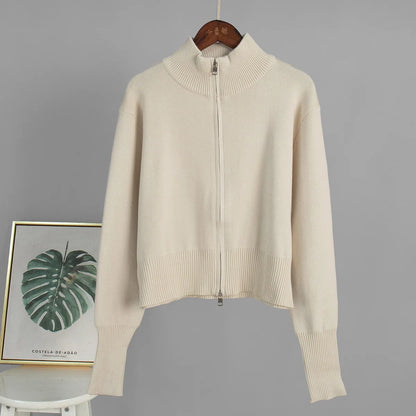 2025 New Trendy Autumn Winter Zip Up Knit Pants Set Women's Trendy Slim Fit Cardigan Pants Chic Commuting Sweater Outfit