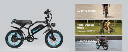 VDL Mountain Electric Bike , 16" Fat Tire Ebike, Wider Seat 250W Peak Motor, Removable Battery, Front Fork Suspension