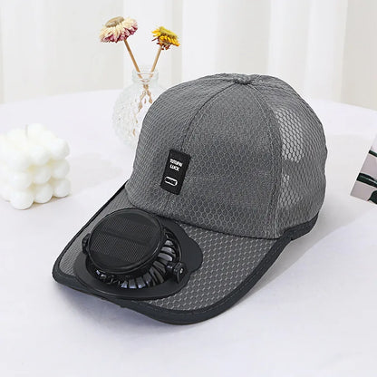 Solar Charging Fan Hat - Breathable Mesh UV Protection Baseball Cap for Men Women, Summer Outdoor Sun Hat