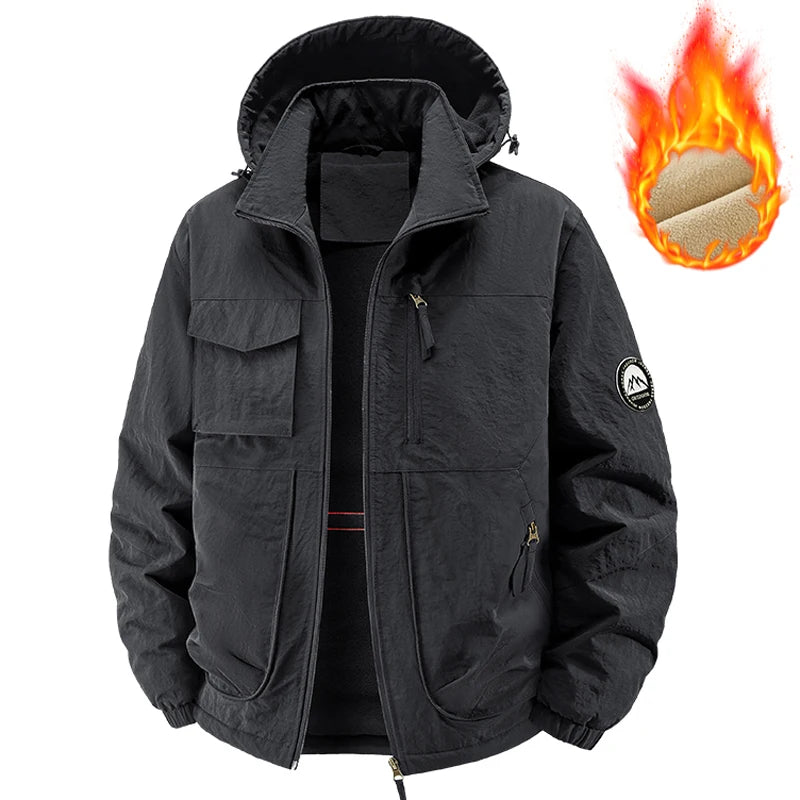 Men Winter Parka - Quilted Waterproof Jacket With Detachable Hood & Warm Fleece Lining