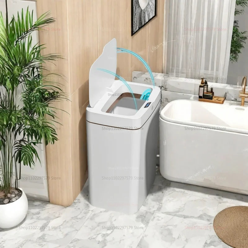 15L Automatic Smart Sensor Trash Can - Non-Contact Electric Waste Bin for Kitchen  Bathroom White