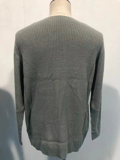 European and American Fashion Men's Knitted Sweater Casual Loose Sweater V-neck Long Sleeved Pullover Sweater Plus Size Jacket