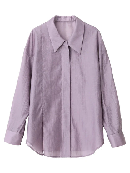CHIC VEN Women Thin Shirt Long Sleeve Casual Loose Slightly Transparent Cool Blouses Woman Solid Design Female Top Summer 2026