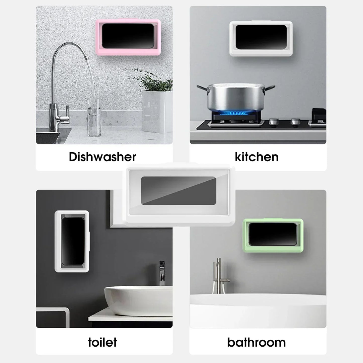 Waterproof Wall Mount Phone Holder 360° Rotatable Smartphone Storage Case Portable Phone Bracket for Bathroom Kitchen Daily Use
