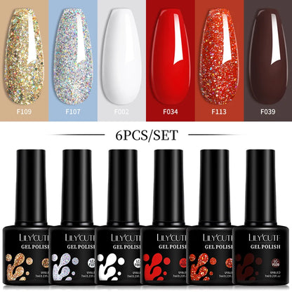 Bright Pink Gel Nail Polish Set - 6Pcs 7ML Semi-Permanent Soak Off UVLED Varnish Kit