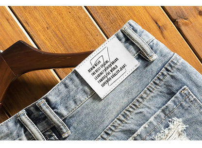 Denim Shorts Men - Casual Knee Length Cowboy Shorts With Button Fly & Slight Stretch