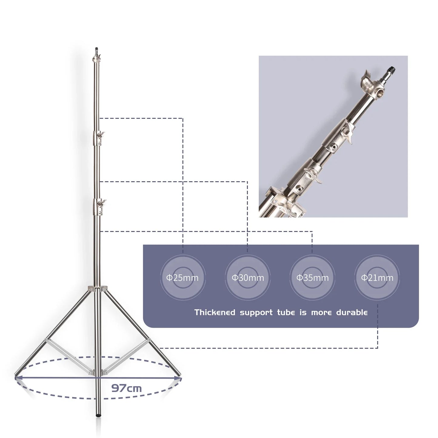 Stainless Steel Tripod 2.8m Heavy Duty Light Stand With 1/4, 3/8 Conversion Head for Studio Softbox Photographic Equipment