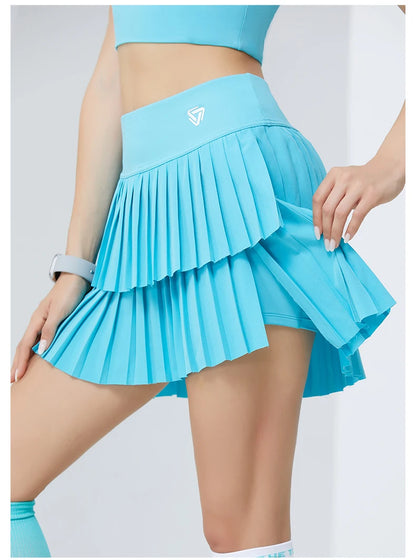 Women Sports Mini Pleated Skirt Golf Tennis Skirts High Waist Double Layer Gym Fitness Running Yoga Athletic Workout Skort