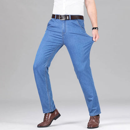 New Lyocell Fabric Jeans Men Summer Thin Business Straight Leg Loose Trousers Men's Casual Long Pants Large Size