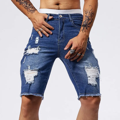 Men's Denim Shorts – Slim Straight Ripped Jeans Black Stretch Casual Summer Wear