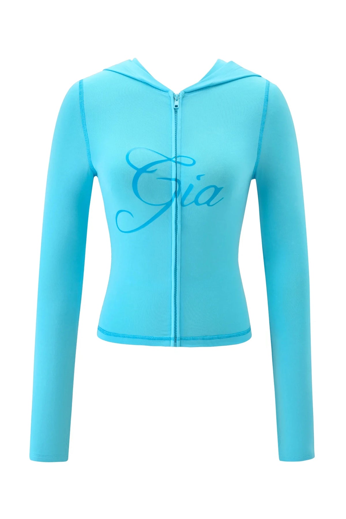Gia neon pink regular shoulder slim-fit letter print topstitching design slim-fit hooded zip-up short jacket and pants set