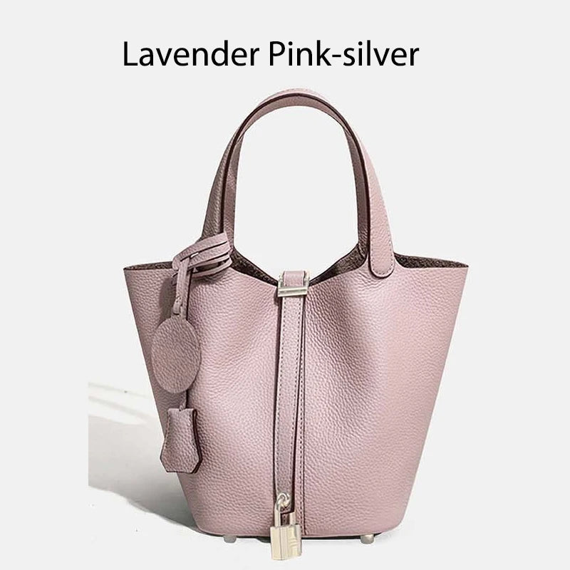 Women Leather Bucket Bag - Genuine Leather Handbag | Large Tote Bag With Silver Hardware