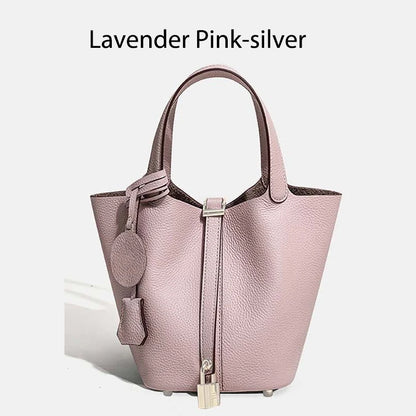 Women Leather Bucket Bag - Genuine Leather Handbag | Large Tote Bag With Silver Hardware