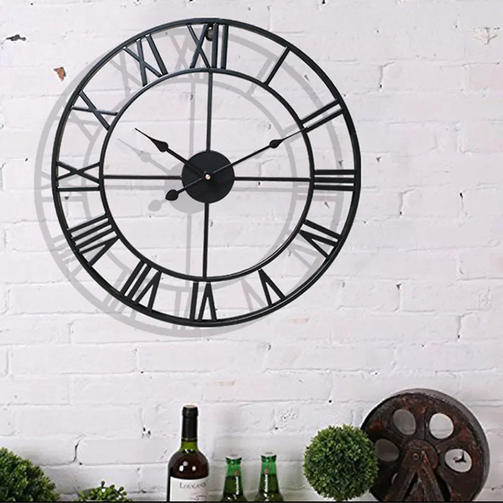 Modern 3D Large Wall Clock - Retro Roman Numerals Silent Metal Decoration