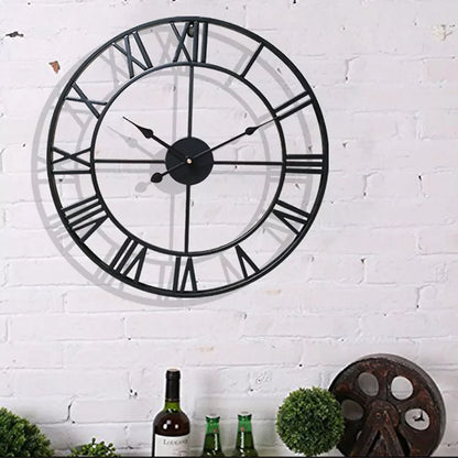 Modern 3D Large Wall Clock - Retro Roman Numerals Silent Metal Decoration