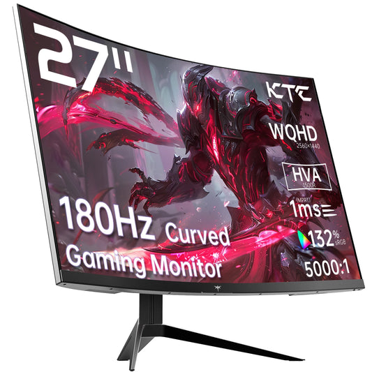 27 Inch Curved Monitor - WQHD 1440P Gaming Display 180Hz 1ms Response HDR10 FreeSync