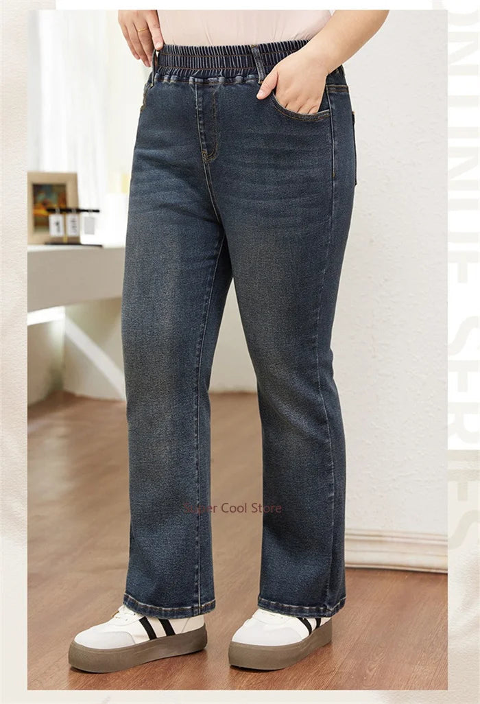 7XL Flared Jeans Bootcut Women 6XL High Elastic Waist Pants Stretched Elegant Plus Size Spring Autumn Female Lady Denim Trousers