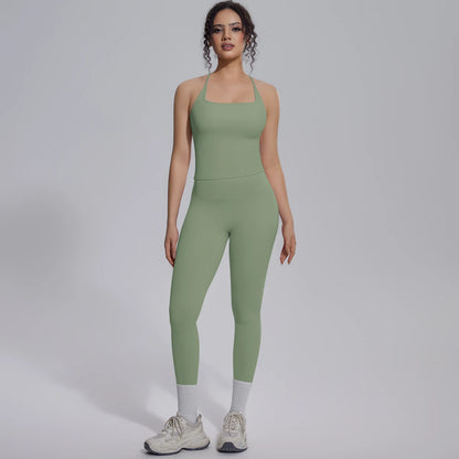 Quick Drying Legging Outdoor Running Yoga Set for Womans High Waisted Push Up Female Pants Gym Sexy Beautiful Back Vest Yoga Set