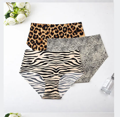 6pcs Women's Seamless Ice Silk Panties Female Mid Waist Plus Size Leopard Print Underwear Girls Fashion Brief Lady Comfort Panty