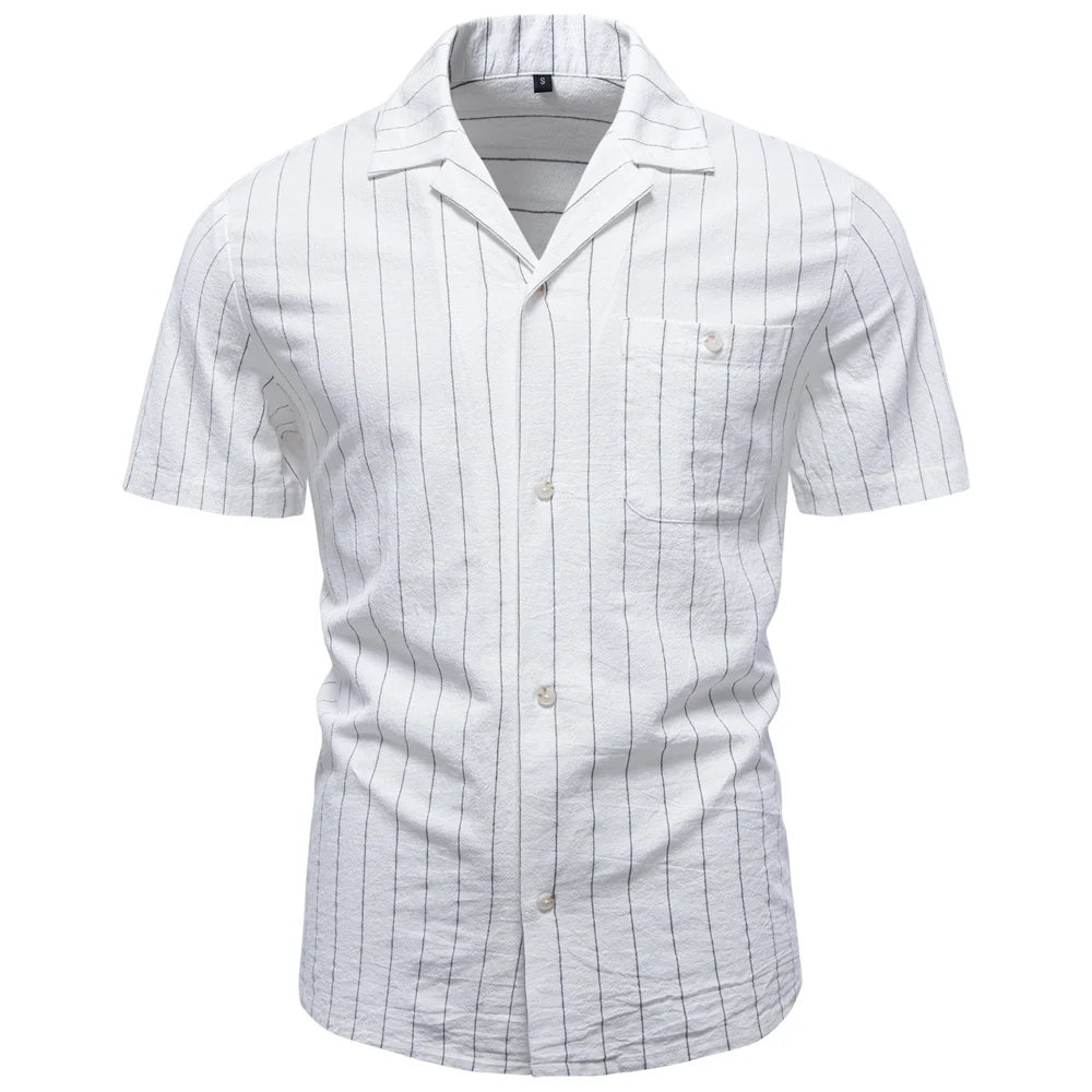 AIOPESON Men's Casual Stripe Design Shirt Short Sleeve Button Pocket Cotton Soft Breathable Lightweight Summer Daily Wear