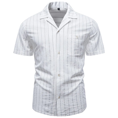 AIOPESON Men's Casual Stripe Design Shirt Short Sleeve Button Pocket Cotton Soft Breathable Lightweight Summer Daily Wear