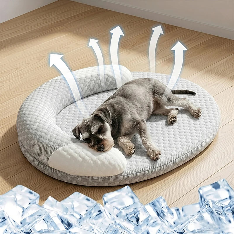 Summer Ice Silk Cooling Dog Bed Oval Breathable Heat Dissipation Cat Mat Pet Nest Cooling Pad for Small Medium Large Dogs Cats