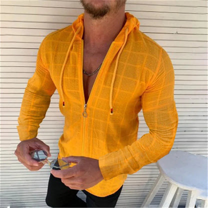 2026 Summer New Men's Cotton Linen Hooded Shirt Lightweight Casual Zipper Slim Fit Vacation Tops Sun Protection Clothing