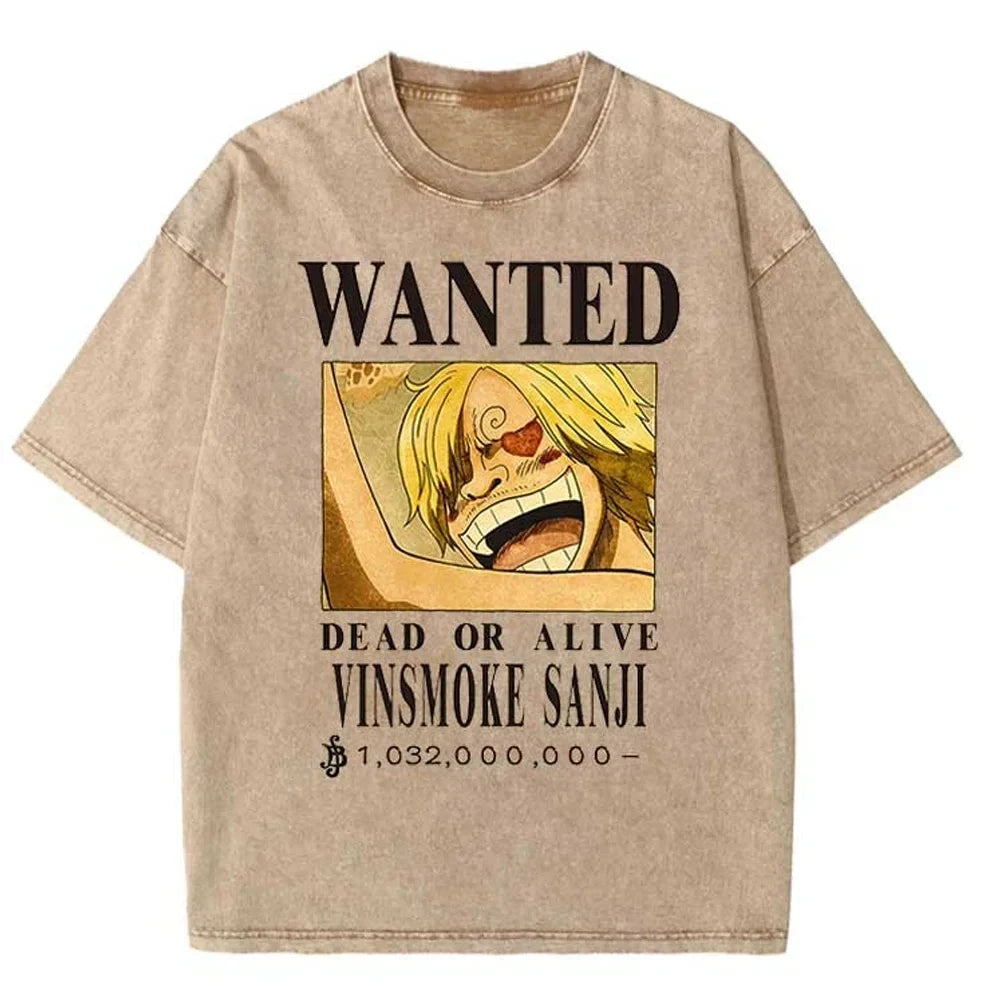 One Piece T-shirts Graphic Men Casual Oversized Washed Harajuku T-shirt Washed Japanese Anime Loose Streetwear Black Tops Tees