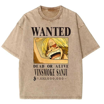One Piece T-shirts Graphic Men Casual Oversized Washed Harajuku T-shirt Washed Japanese Anime Loose Streetwear Black Tops Tees